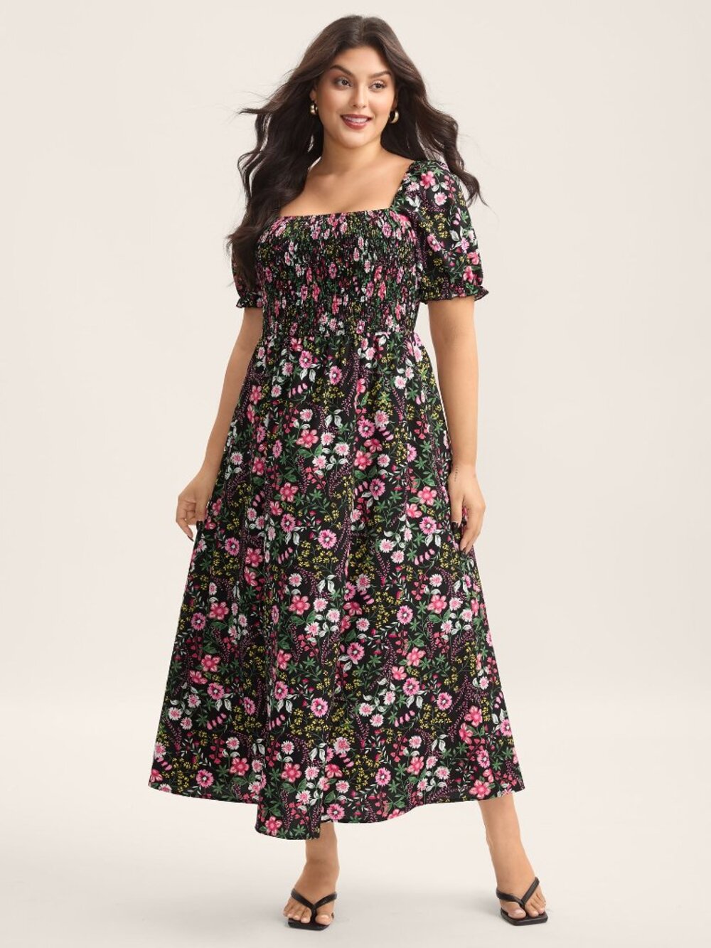 Spring Floral Bloomchic Shirred Floral Print Pockets Maxi Dress Sz 14-16 NWT